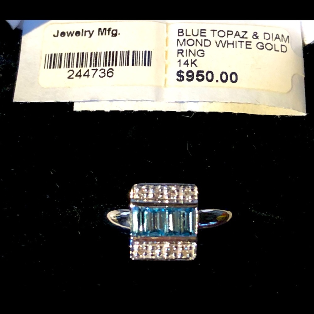 Genuine Blue Topaz & Diamond WG Ring - Picture 3 of 3